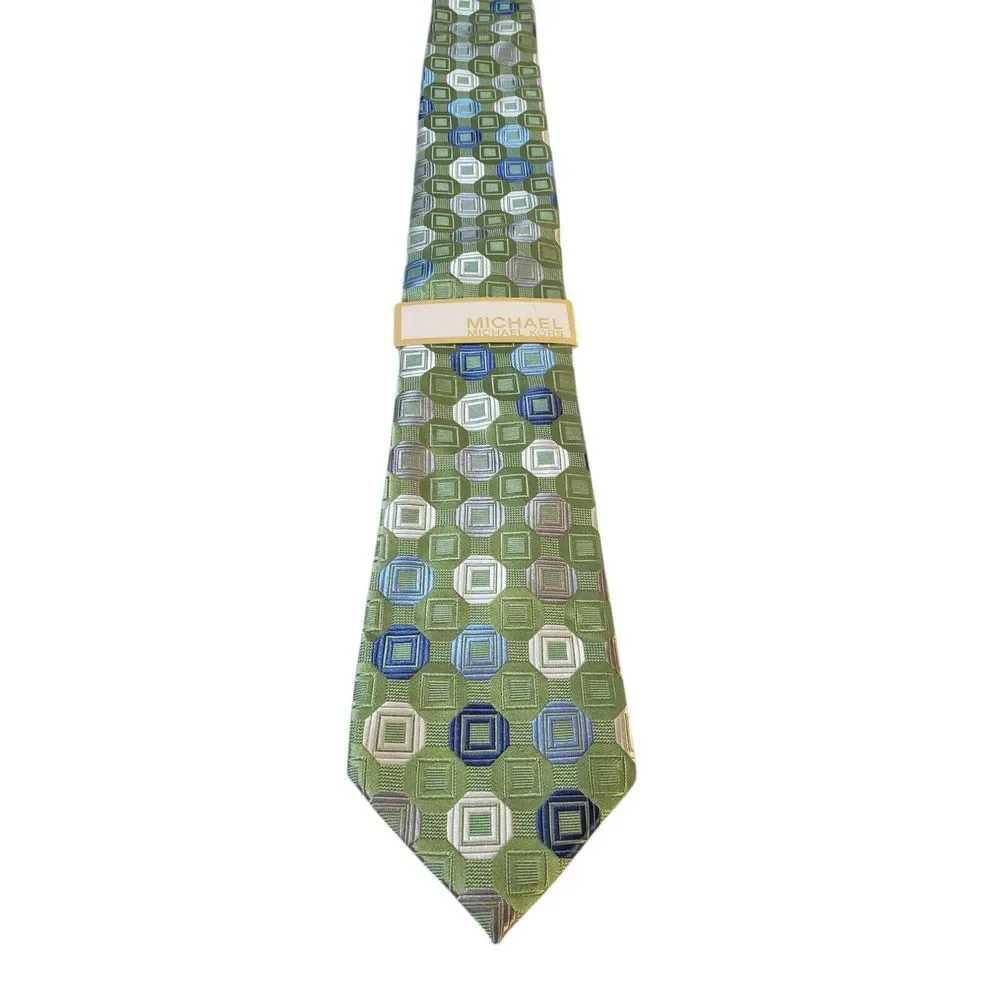 NWT Michael Kors Neck Tie Mens Designer‎ Luxury Green Blue Silver Geometric